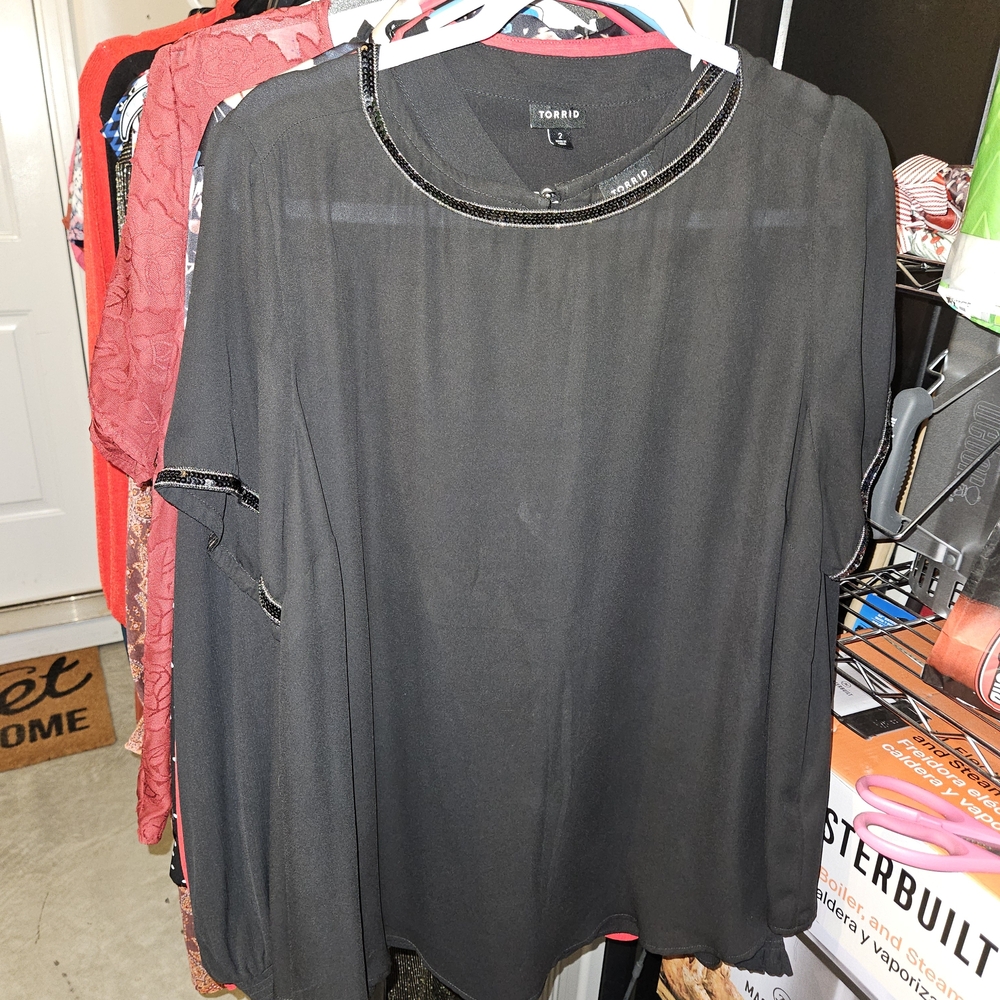Torrid Black Sheer Blouse with Trim